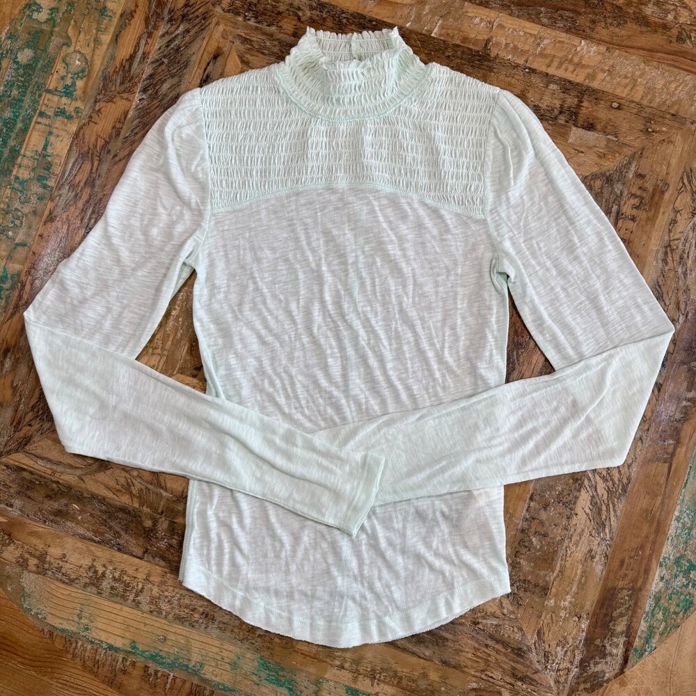 We The Free (Free People) Caroline smocked mock neck top S Boho Chic Fairycore